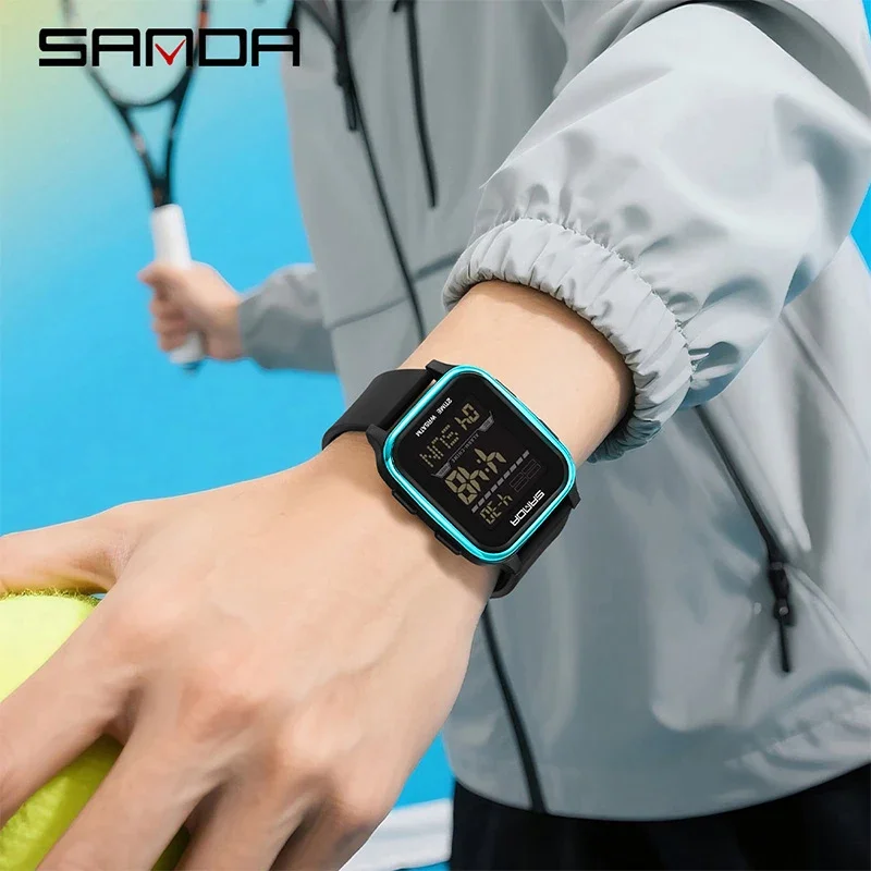 Sanda Fashion Men's Electronic Watch Multi Function Square Dial Calendar Sports Luminous Waterproof Countdown Man Digital Watch, Alina Gadgets