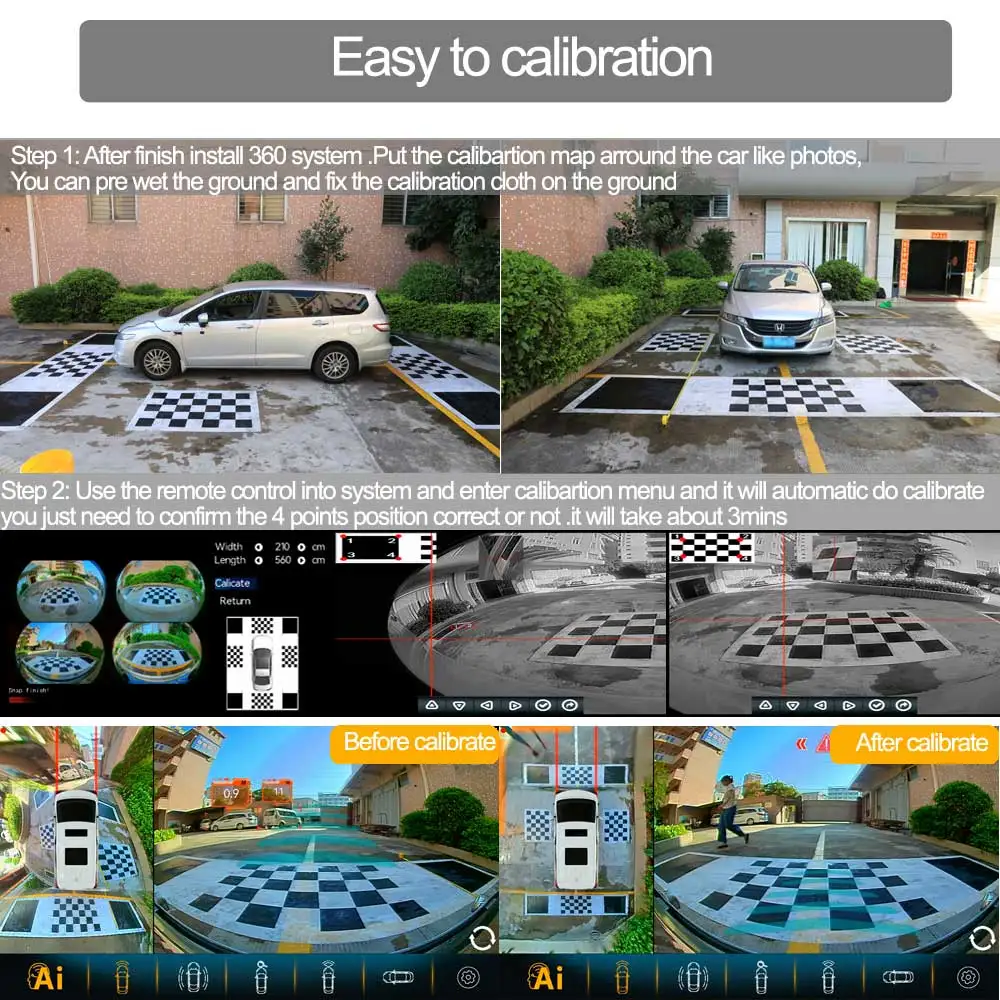 10.25" Touch Screen With AI 360 Degree 3D Bird Eye View Camera Car System HD 1080P Around View Parking System 4CH Video Monitor
