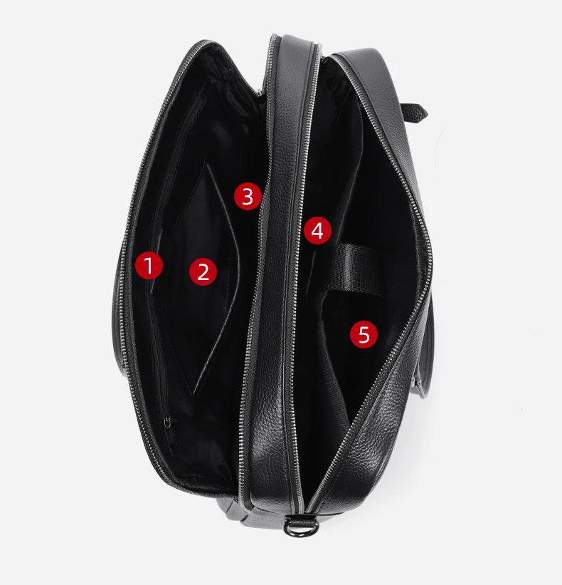 Double Zipper Men Bags Genuine Leather Men Briefcase Bag Business Leather Laptop Bag Shoulder Fashion Office Male Handbag Large