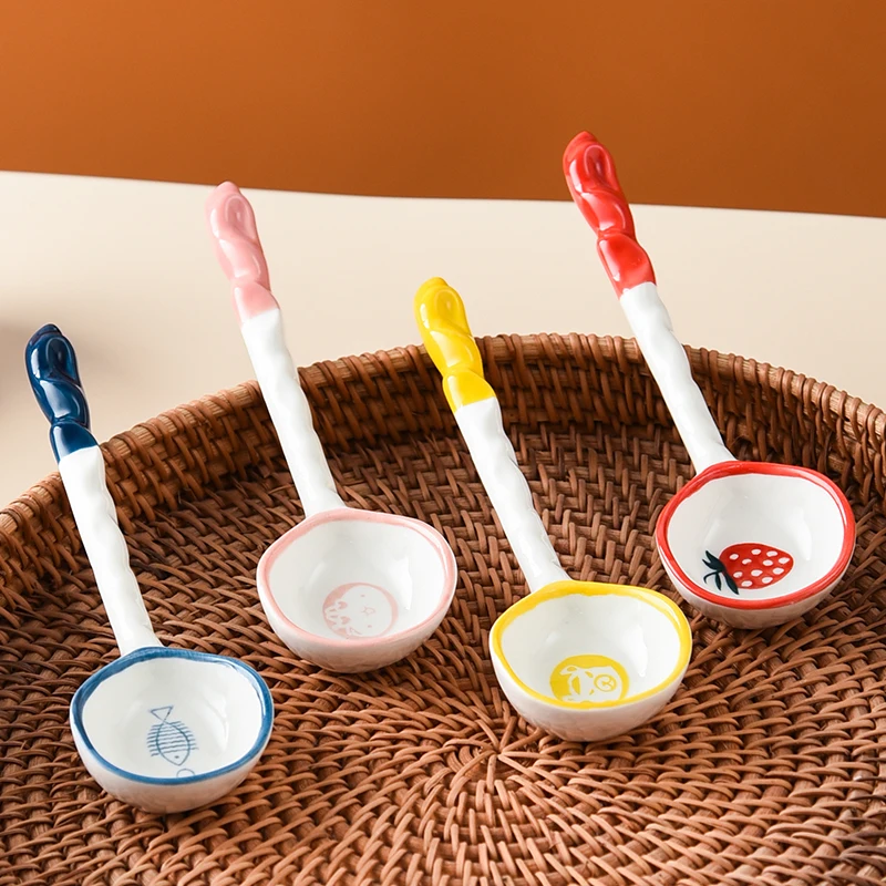 4pcs ceramic ice cream spoons extended handle dessert spoons for eating desserts and ice cream creatively designed spoons