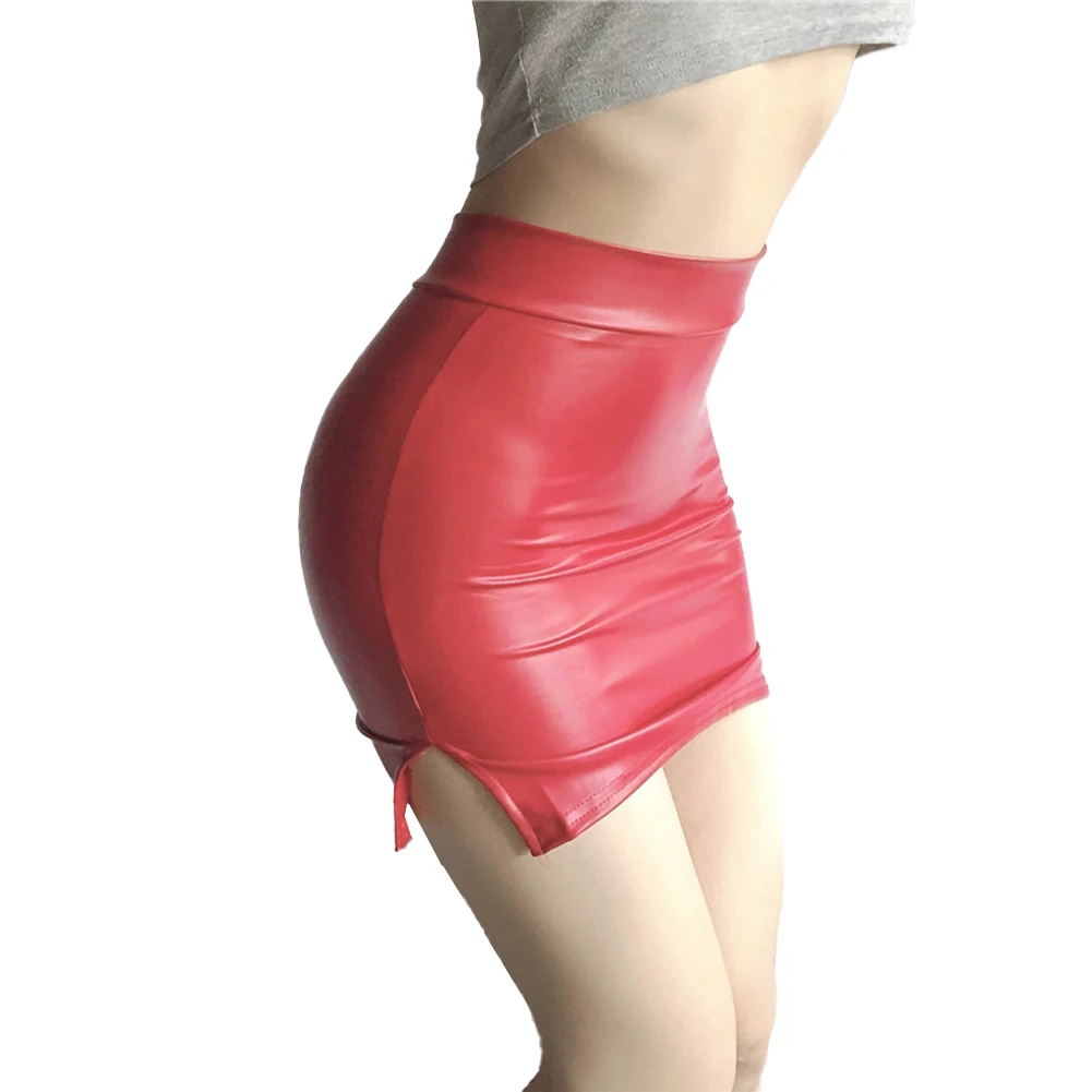 

Hot New Club Daily Women Skirt Wet Look Slim Fit Tight Casual Gloss High Quality High Waist PU Leather Regular