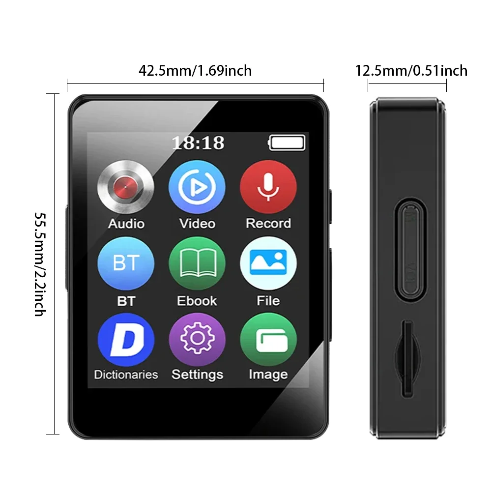 Portable HiFi MP3 Player Bluetooth 5.0 Music Stereo Speaker Mini MP4 Video Playback With TFT Screen FM Radio Recording Walkman