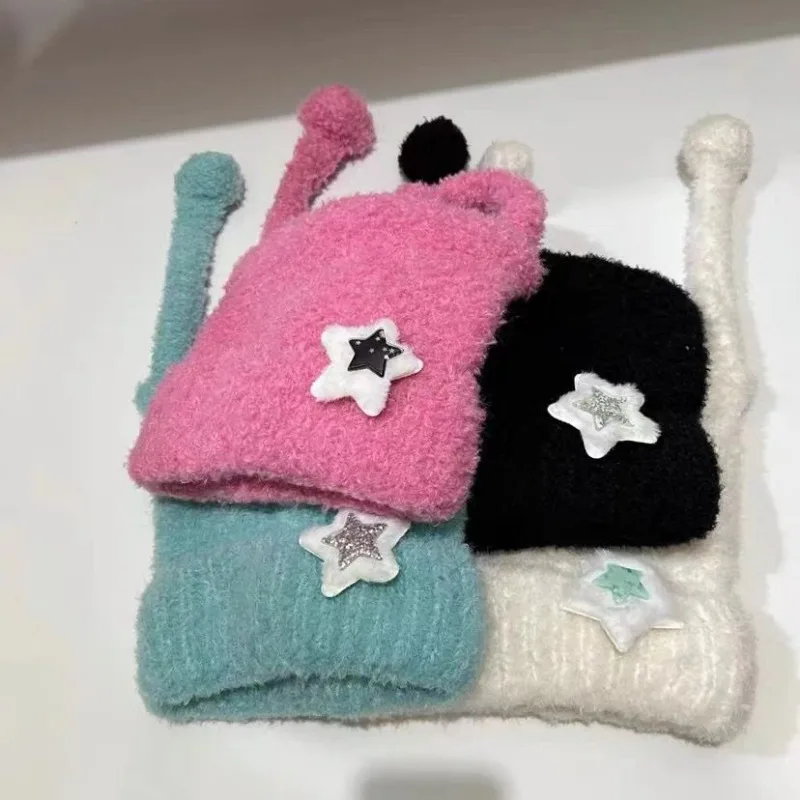 Creative Soft Knitted Hat Spicy Girl Long Ear Big Pullover Hat Keep Warm Woven Brimless Cap Women Elf Tentacle Caps