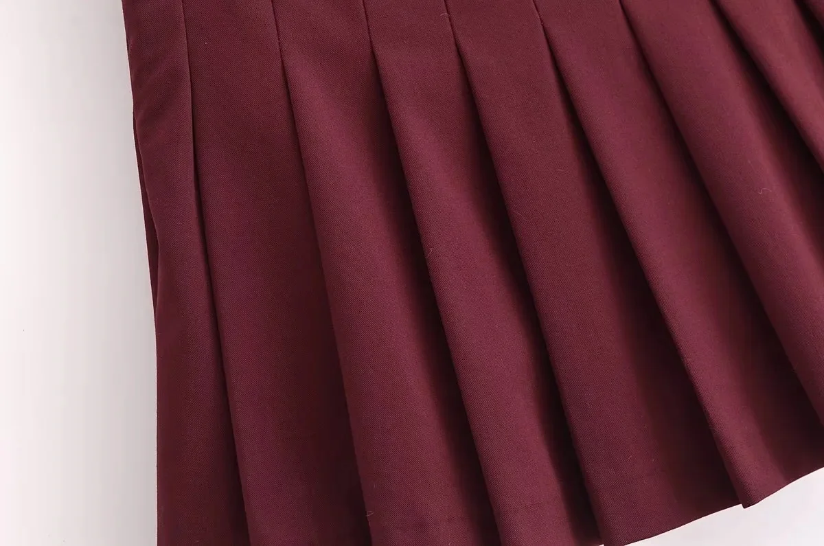 KONDALA Vintage Casual Chic Burgund Frauen Rock Solide Reißverschlüsse Kurzen Falten Rock Mode 2025, Herbst Y2K Mädchen Mini Rock – Detail 12