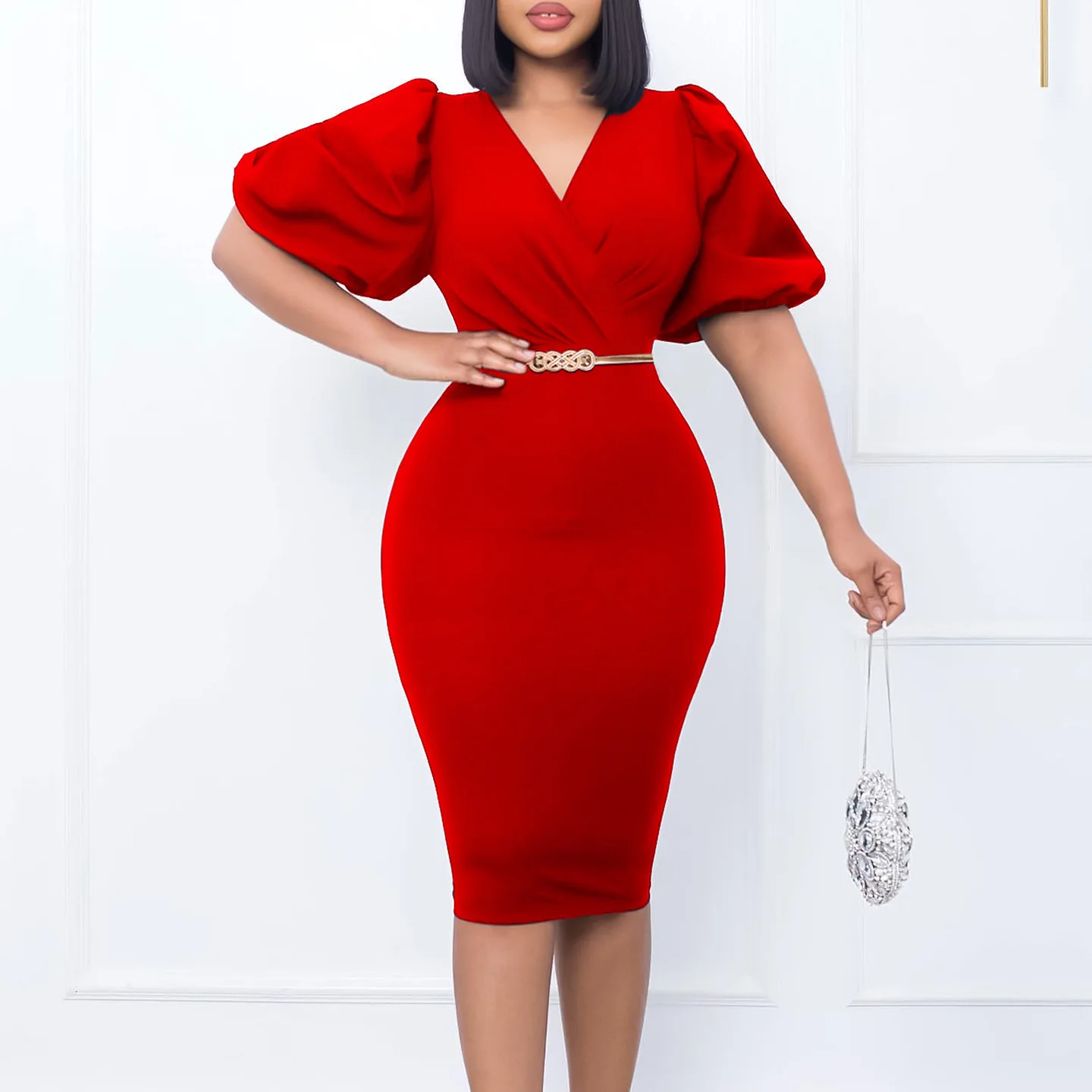 

African Dresses For Women Red Design Dashiki Abaya Bandage Midi Bazin Vintage Robe Gowns Africa Sexy Lady Party Dress