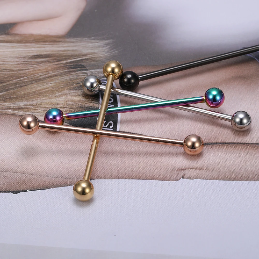 AO 6-50mm 14/16/18G Industrial Barbell Piercing Earring Stainless Steel Helix Piercings Gold Color Industrial Rook Ear Studs 3