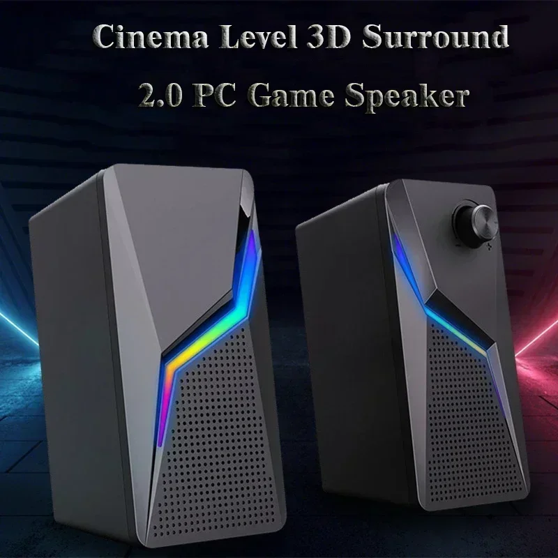 2.0 확성기 PC 사운드 스피커 LED RGB 박스 HIFI 스테레오 마이크 USB 유선 컴퓨터 게임 조명 강력한 저음