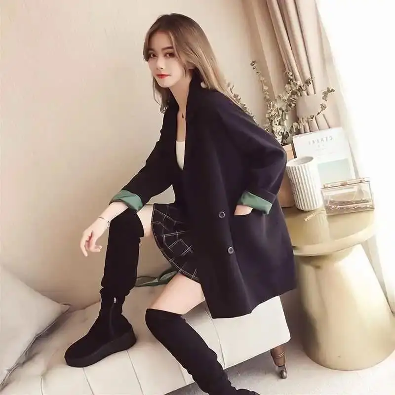 

Blazers Women Clothing Solid Slim Outwear Harajuku Retro Spring Autumn Women Jacket Office Lady Chic Black Suit Minimalist Coat