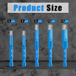 Diamond Hex Shank Drill Bit for Ceramic, Granite, Marble, and Tile (5 - 16mm) (6 - 6 - 8 - 10 - 12mm)