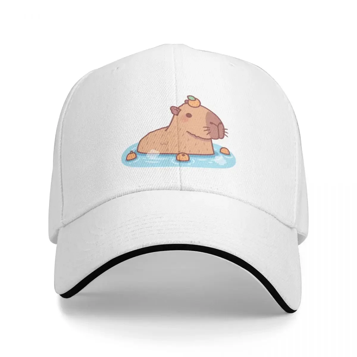 

Cute Capybara With Orange On Head Chilling In Hot Spring Cap Baseball Cap funny hat Women's golf clothing Men's