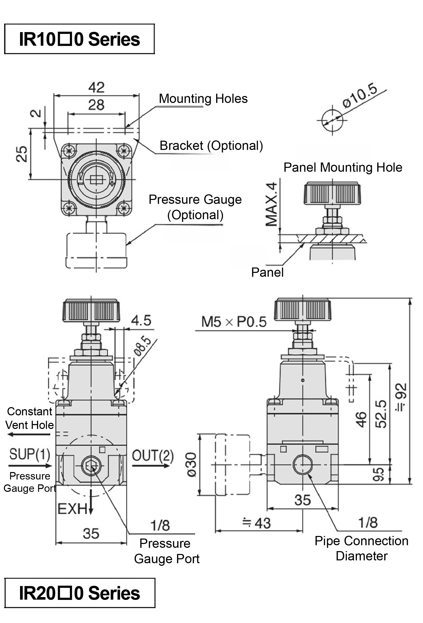 Precision Pressure Regulator Collection Pneumatic Air Regulator IR2000 IR1000 Di