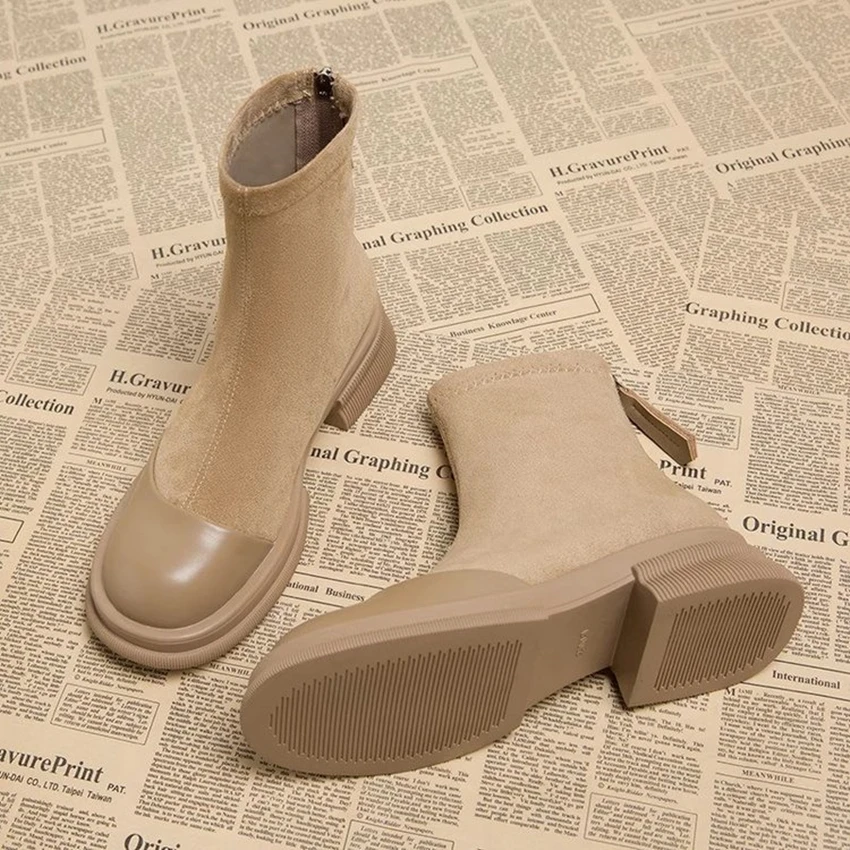 Chunky Chelsea Boots Ankle High Heels Boots Women Winter Shoes 2024 New Brand Platform Pumps Shoes Goth Motorcycle Snow Botas