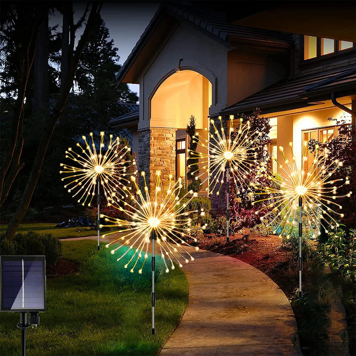 4PC Outdoor Garden Lights 8 Lighting Modes IP65 Waterproof Solar Garden Lights Dandelion Lights For Patio Lawn Party Festivals 4