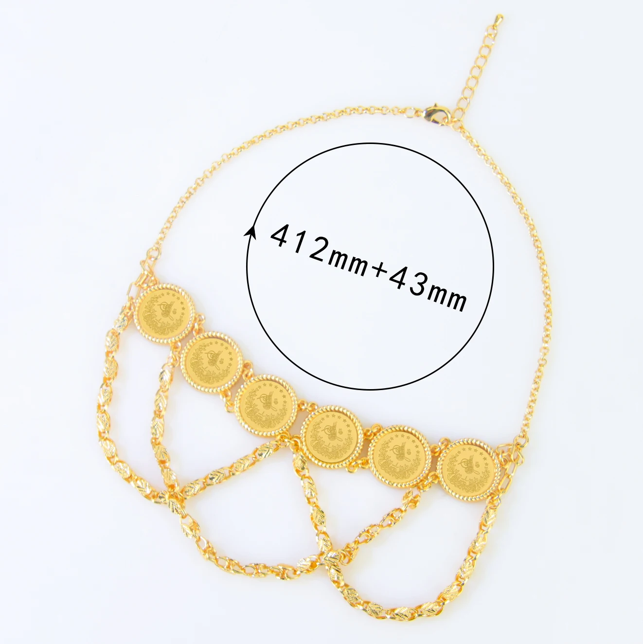 Luxus vergoldete Münzen Schmuck 21 Karat vergoldet klassische türkische Quaste Halsreifen Dubai Frauen Hochzeit Party Halskette – Detail 6