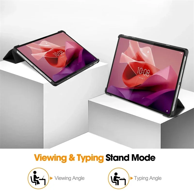 Lenovo Tab P12 12.7 2023 케이스, 마그네틱 트라이 폴딩 PU 가죽 스탠드 태블릿 커버, Xiaoxin Pad Pro 12.7 12 7 인치 TB371FC