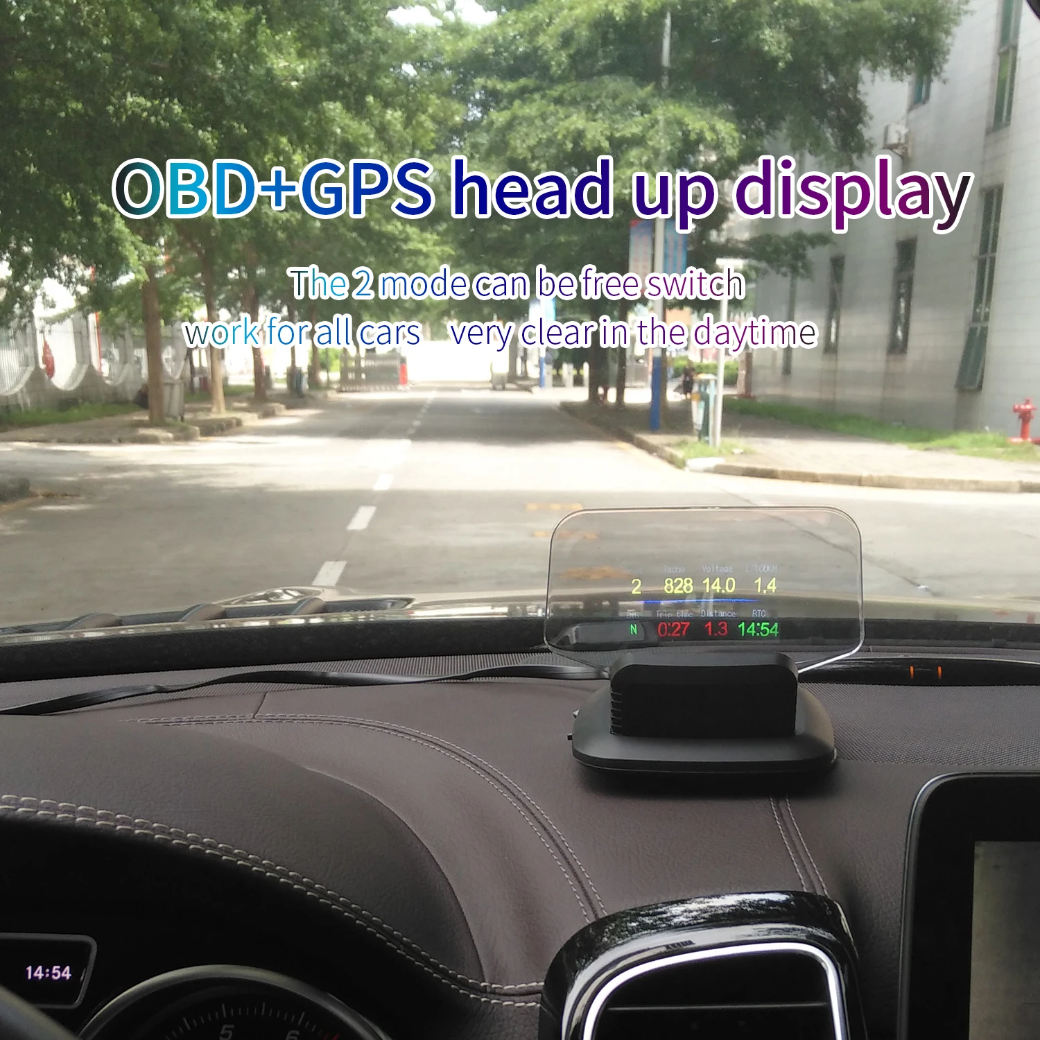 C1 헤드업 디스플레이 자동차 HUD OBD2 GPS 듀얼 시스템 5.1인치 버전 속도계 RPM 과속 전압 엔진 수온 경보
