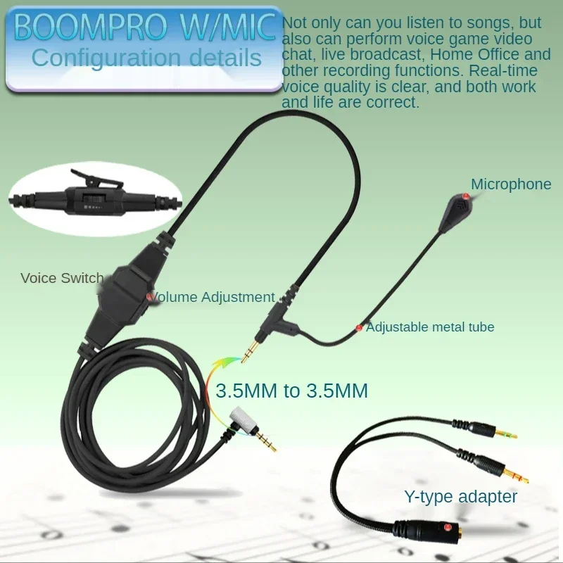 3.5mm BOOM Headphone Cable Suitable For ATH-MSR7 H6 H9 V-MODA Headset Computer Microphone Game Cable To Skype PS4 Xbox PC Phones