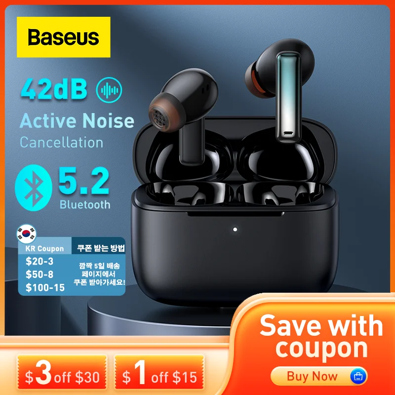 Baseus Bowie M2 ANC TWS Bluetooth 5.2 Earphones, Active Noise Cancelling Headphones, low latency, 4 mic ENC noise reduction - Апрельский топ товаров с Али