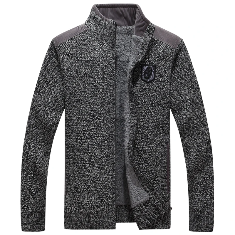 

Fleece Warm Men Sweaters With Zippers Knit wear Knitted Thick Black Casual Winter Men Cardigan Wool 2022 Big Size XXXL