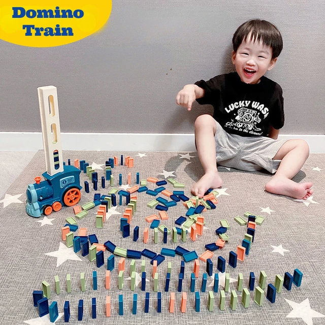 Kids Electric Domino Train Car Set With Sound Light Automatic Laying Dominoes Blocks Game DIY Educational
