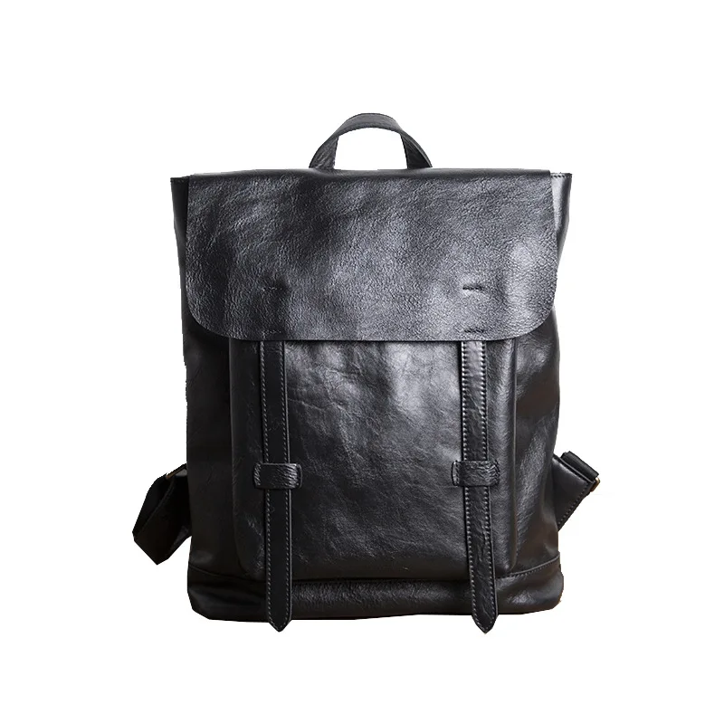TopGrainTrove Men Head Leather Black Backpack
