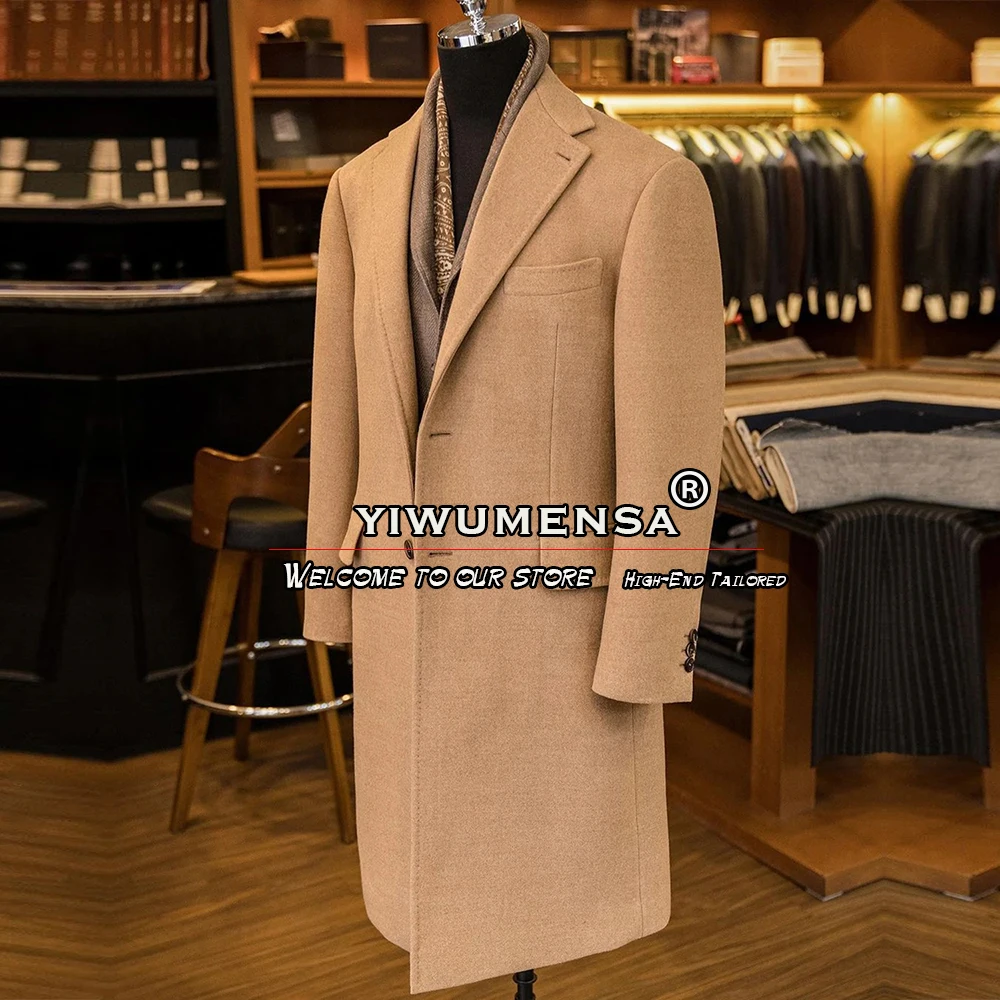 YIWUMENSASuitsJacketMenFormalBusinessBrownOvercoatLongTailoreMadeOutwearSingle