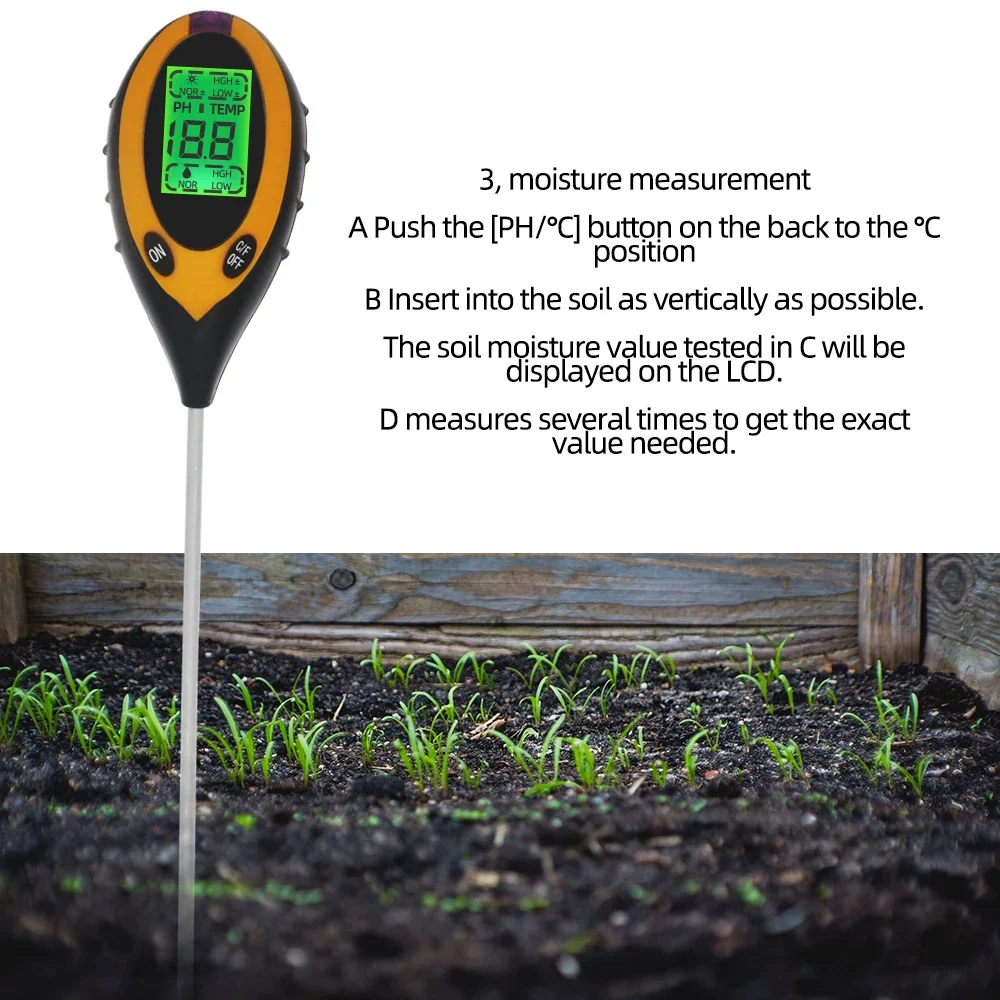 Soil Tester for pH, Moisture, and Temp Measurement for Garden and Plant Care