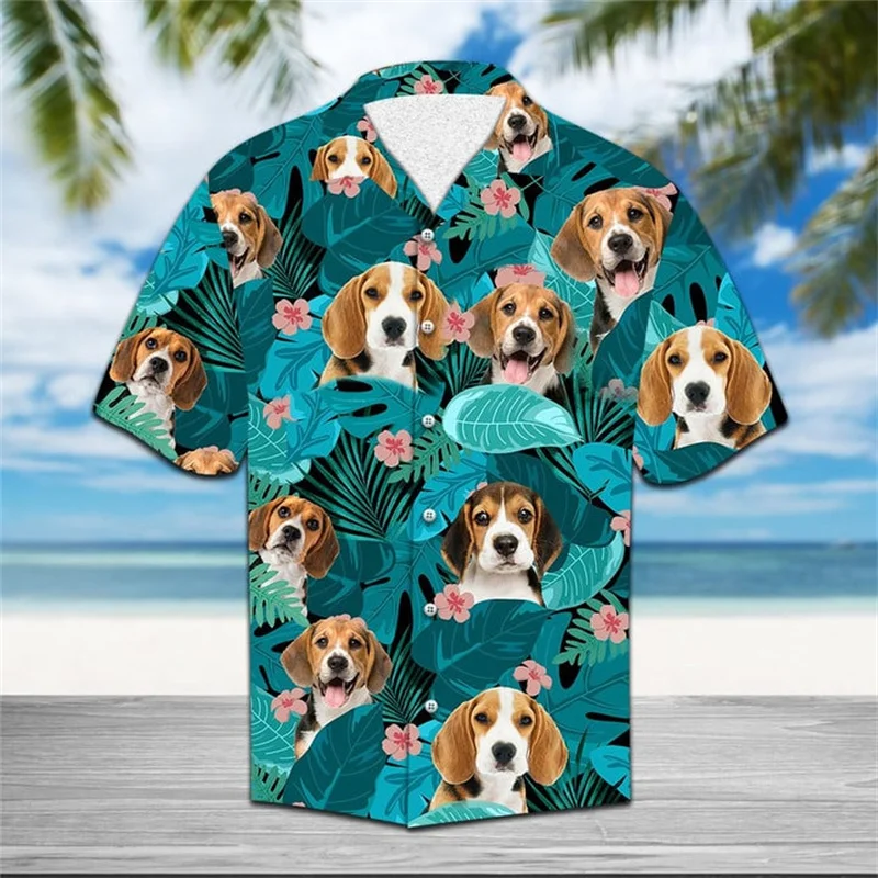 thumbnail image 1 of Camisa hawaiana de verano con estampado de perro para hombres y mujeres, camisas florales geniales, camisetas hawaianas de manga corta con cara de perro y gato para niños, 1 of 5