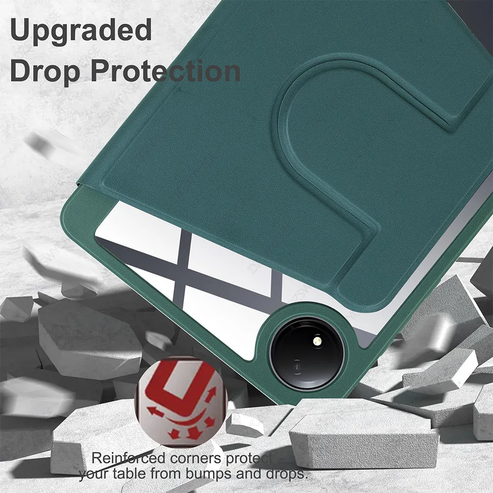 Enhanced Tablet Case with Pencil Holder, 360° Rotating Stand, Transparent Acrylic Cover, Auto Wake/Sleep Function