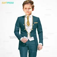 Ensembles de fleurs trempés pour garçons, tenues élégantes pour enfants, blazer sur mesure pour enfants, pantalon en émail, fête de mariage, haute qualité, plus récent, 3 pièces 2