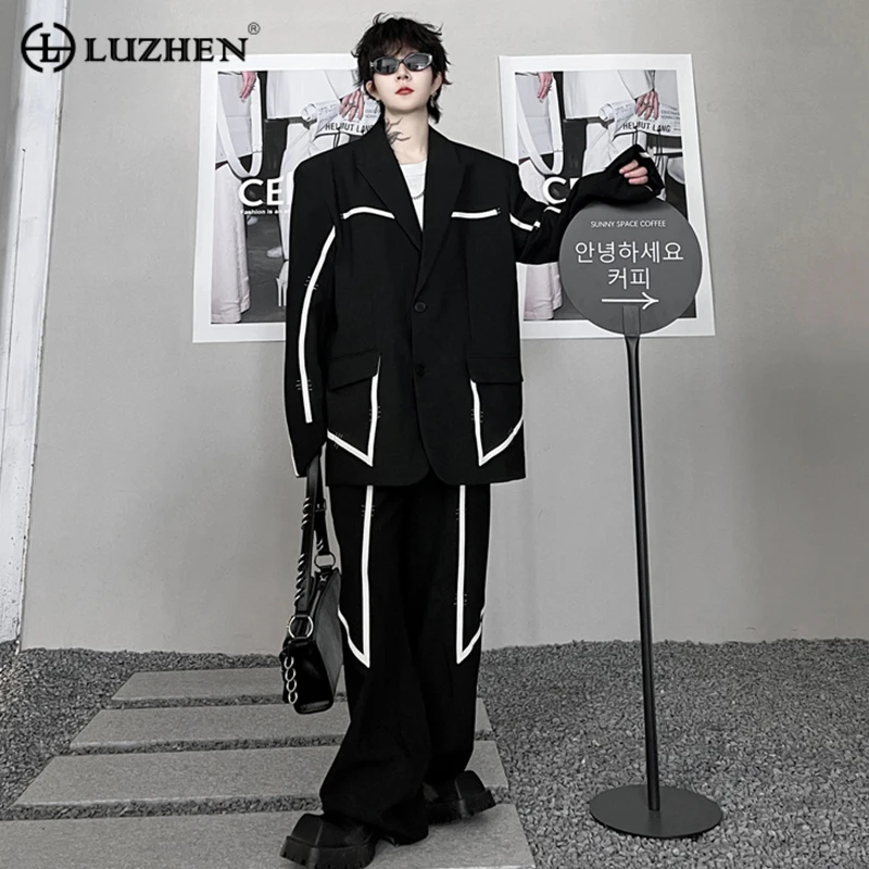 

LUZHEN Elegance мужские блейзеры, осенний Новый контрастный цвет, украшение, деловой стиль, Костюмные брюки 7a086a