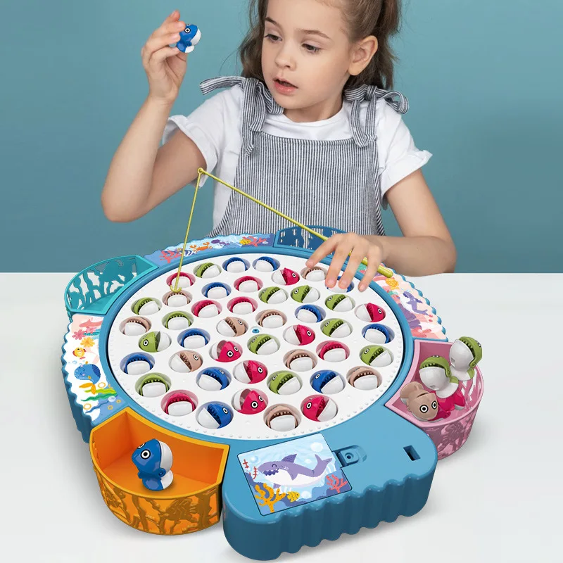 Kids Fishing Play for Children Electric Fishing Toy Have Music Spinning Game Fish Rod Education Baby Parent-child Gifts 5