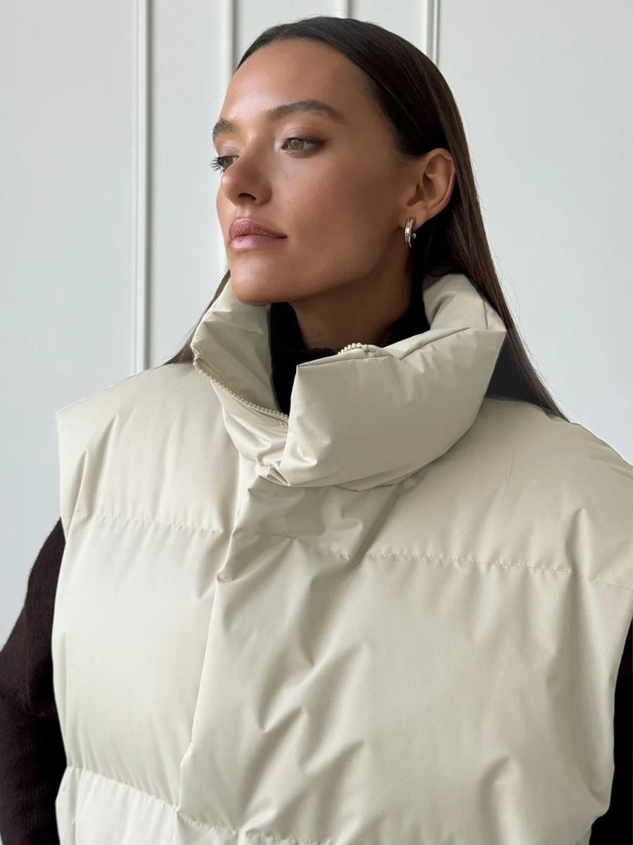 Casual Loose Sleeveless Jackets Parkas Female Winter New Streetwear Outwear For Women Lapel Tank Top Patchwork Coat