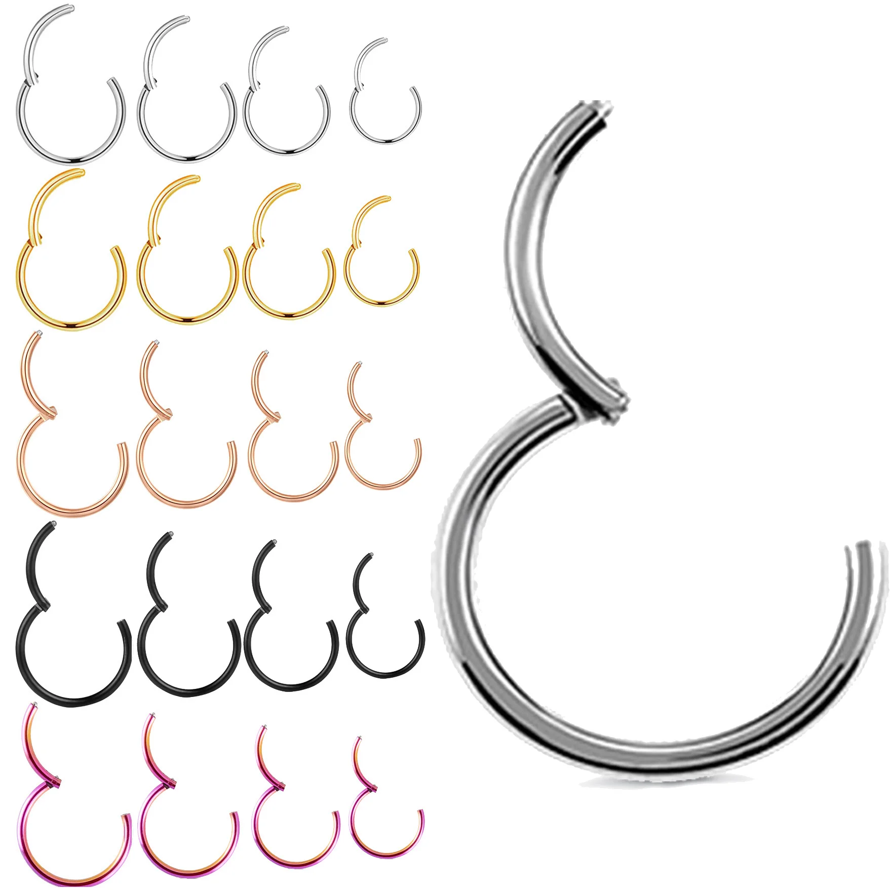 Surgical Steel Nose Ring Hoop Amazon ORAZIO 16Pcs Nose Rings For