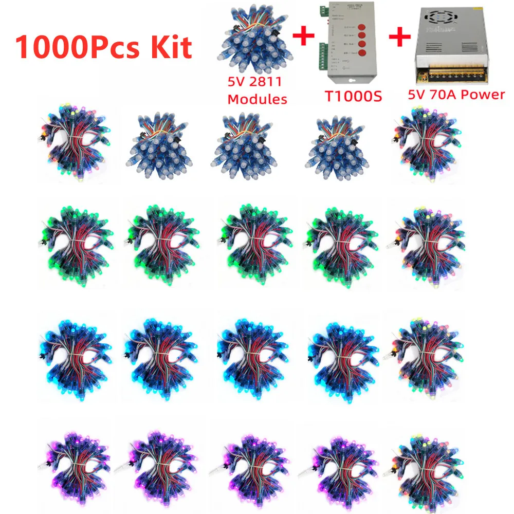 LED Modules Lights String 500Pcs-1000Pcs 12mm DC5V WS2811 IC RGB Full Color Digital Pixel Light LED Module IP68 Waterproof Christmas String Light Full Kit