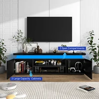 66 Inch LED TV Stand for 70/75 Inch TV, Modern Gaming TV Cabinet with Power Outlet, High Gloss Entertainment Center with Storage 3