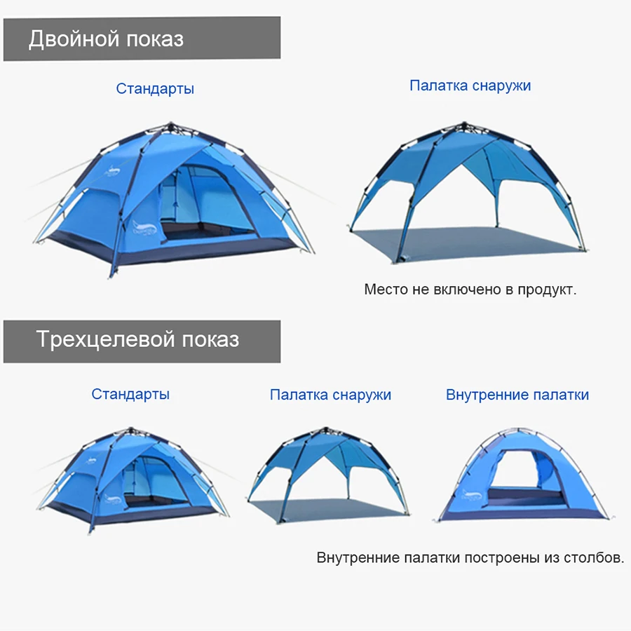 Family Camping Tent for 3 People Automatic Outdoor Easy Instant Setup Portable 2/3 Ways for Backpacking Sun Shelter Travelling Hiking
