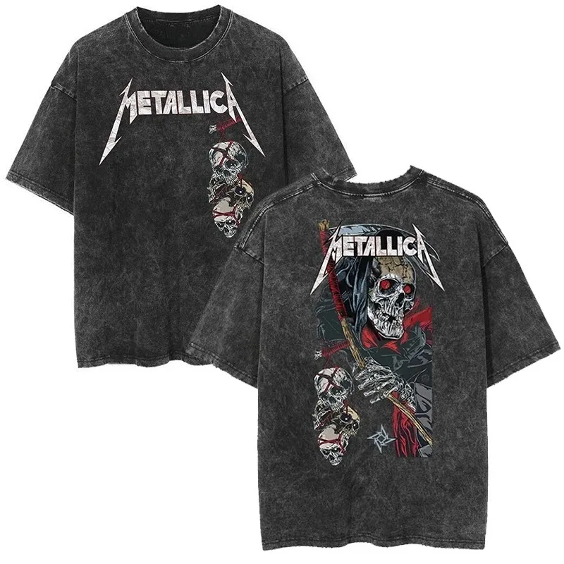 2026 Klassisches gewaschenes T-Shirt für Damen und Herren mit Metallica-Rockband-Motiv, geeignet für luxuriöse High-End-Outfits und Kleidung. – Detail 18