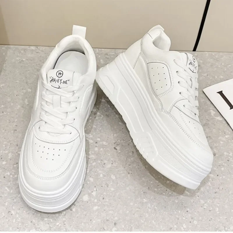 6.5cm Comfy Spring Flats Booties Autumn Women Shoes Synthetic Genuine Leather Plush Platform Wedge Chunky Sneakers 6