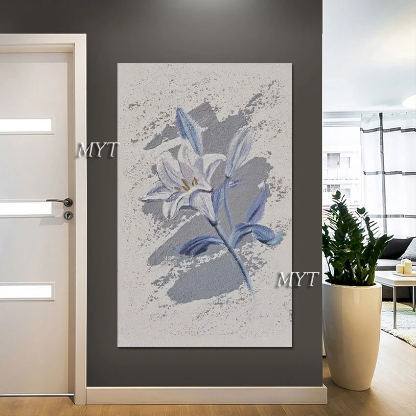 

White Lily Flower Wall Unframed 3d Picture Art Hand Painted Acrylic Latest Arrival Canvas Oil Painting Modern Abstract Artwork