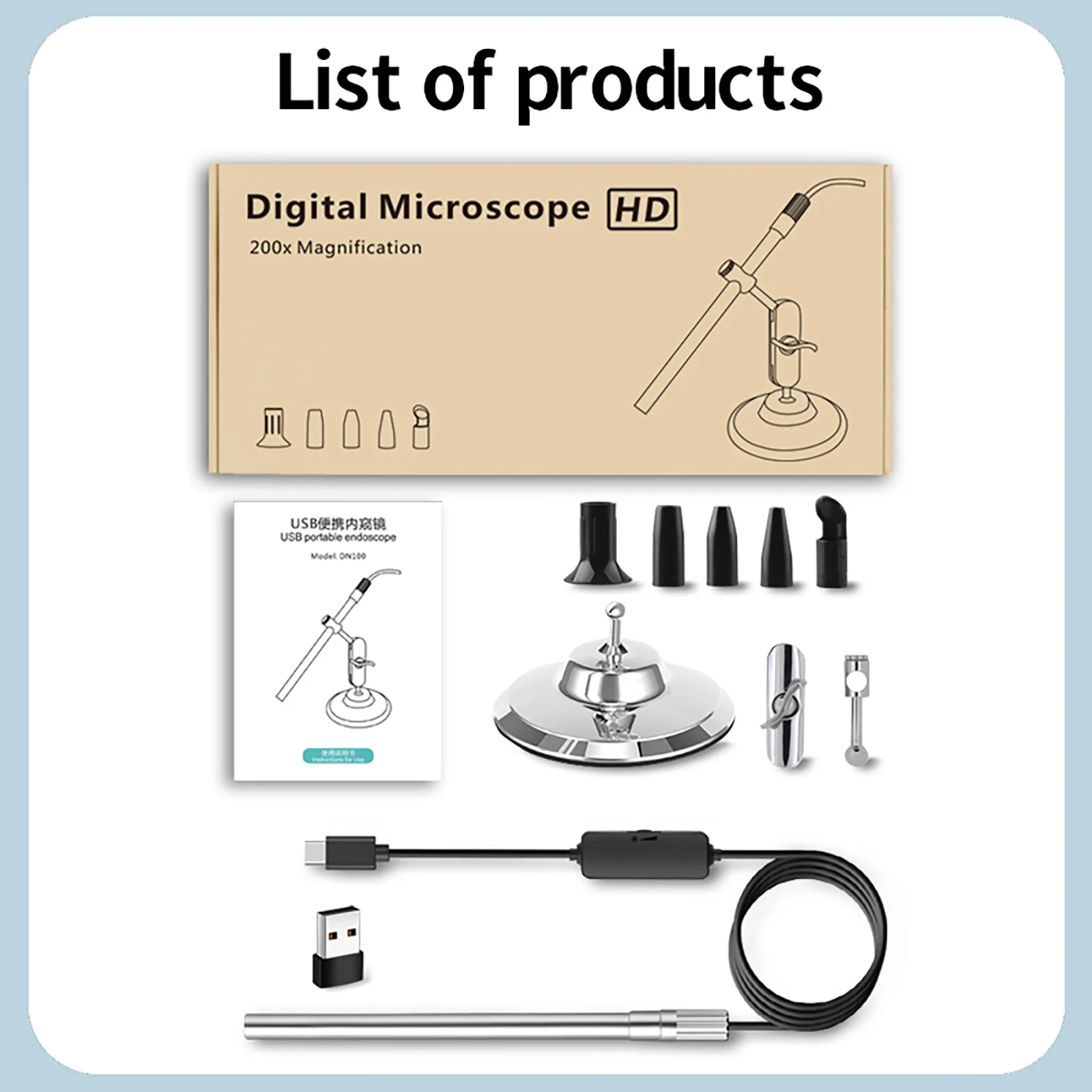 Handheld Digital Microscope Camera 1080P HD USB Inspection Camera 50x-200x Magnification Microscopes With 8 LED For TYPE- C 6