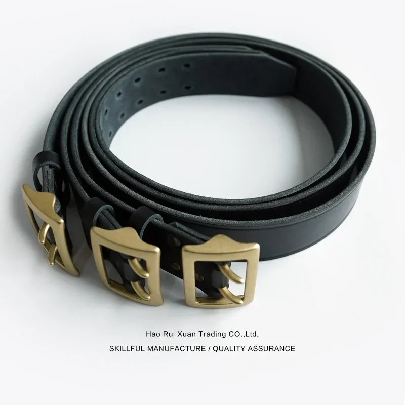 

Sauce Zhan Top Cow waist belt Mans Belt Full Gain Leather Italy Black Translucent Dyeing Cowskin Brass Buckle 4.4 Cm