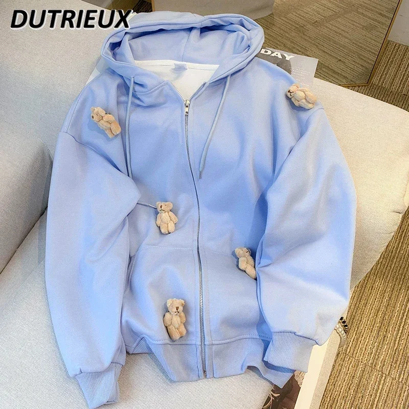 

2023 Autumn Winter Clothes Women's Sweet Cute Cartoon Hooded Sweatshirt Jacket Women Thicken Lazy Style Zipper Cardigan Hoodies