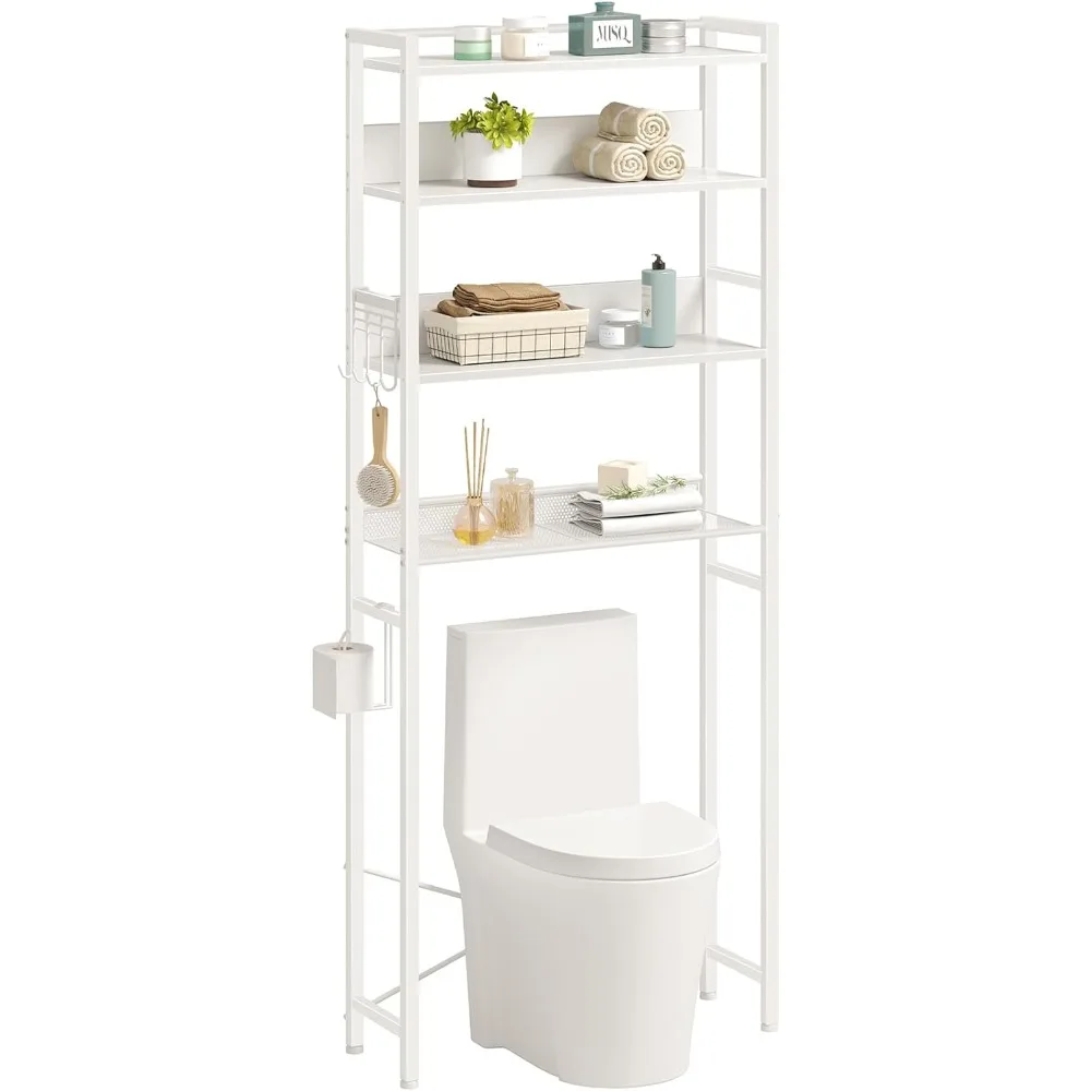Rolanstar Over The Toilet Storage 4-Tier Wooden Bathroom Space Saver with Hooks Freestanding Bathroom Organizer bathroom furniture