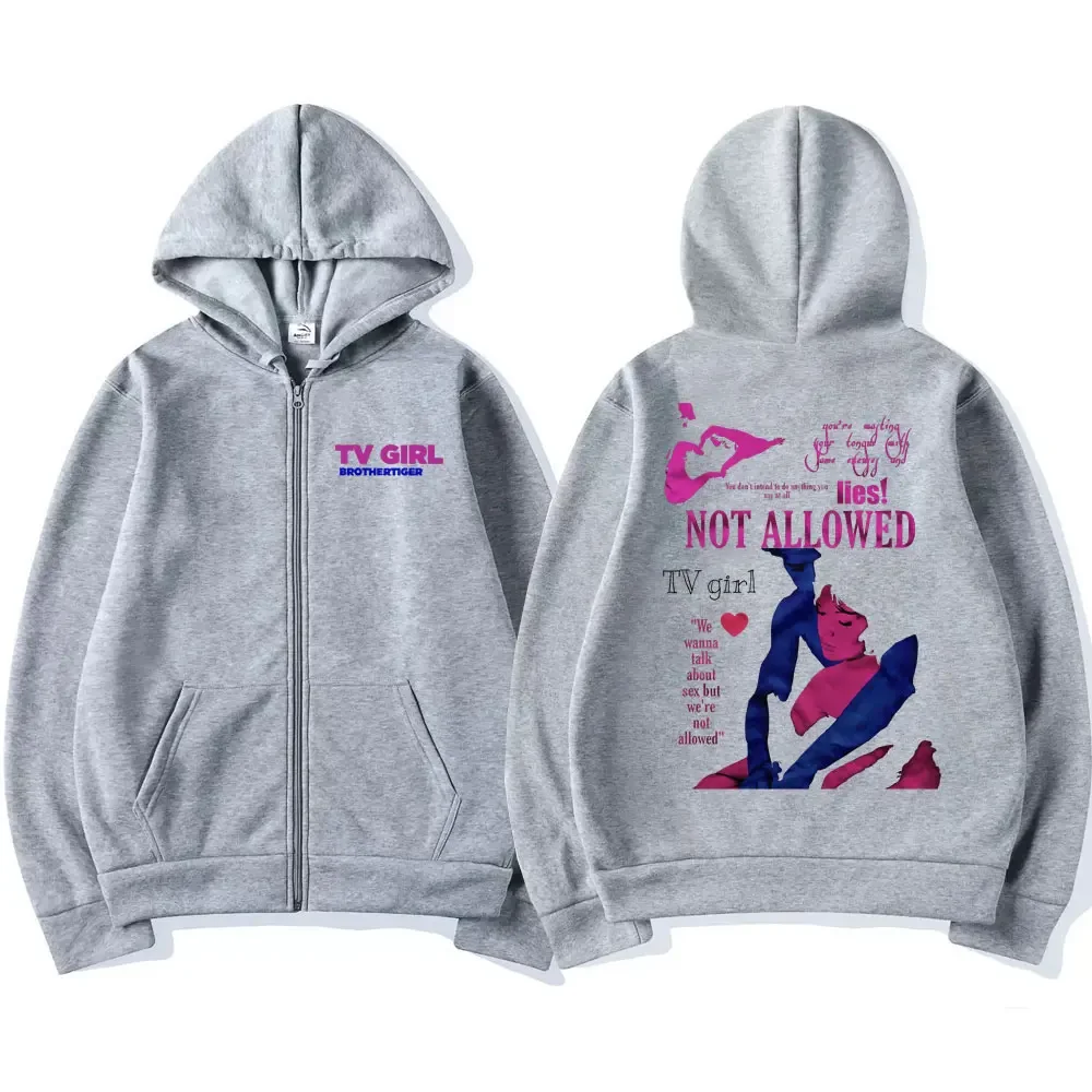 Tv Girl Fashion Black Zipper Hoodie Unisex Fleece Zip Up Jacket Sweatshirt Men Women Casual Oversized Hoodies Coats Streetwear