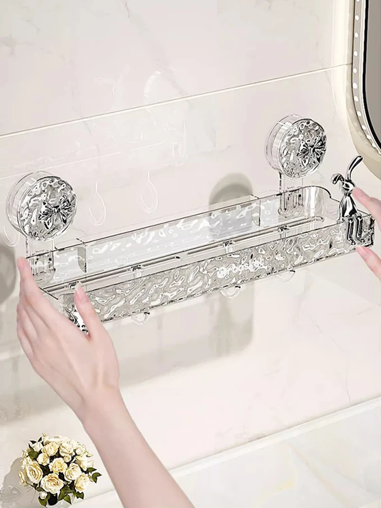 Bathroom Storage Rack Transparent Light Luxury Wall Mounted Non Perforated Strong Suction Cup Bathroom Storage Rack 3