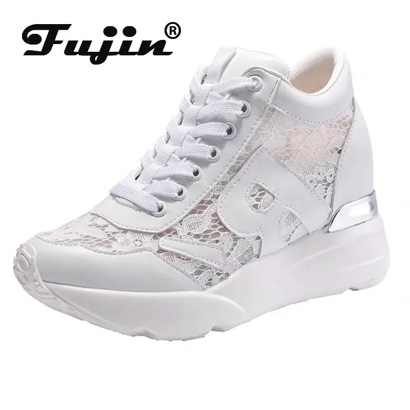 

Fujin10cm 7cm New Air Mesh Genuine Leather Women Chunky Sneakers Platform Wedge Women Summer Beathable Ladies Comfy Luxury Shoes