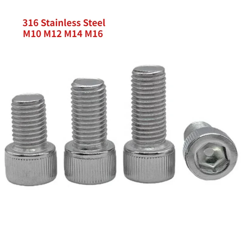 

2-10pcs High Quality M10 M12 M14 M16 DIN912 316 Stainless Steel Head Bolt Hexagon Socket Head Cap Screw Thread Length 12mm-100mm