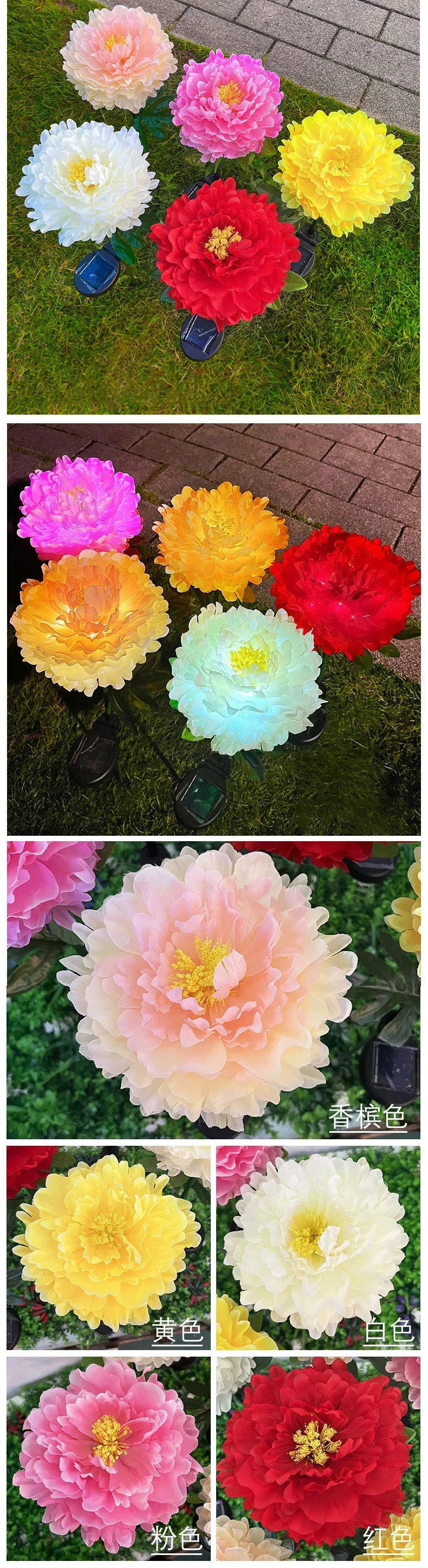 Description Picture 3 of itemLED Simulation Peony Flower Solar Light Outdoor Garden Decoration Balcony Villa Landscape Solar Flower Ground Mounted Lawn Lamp