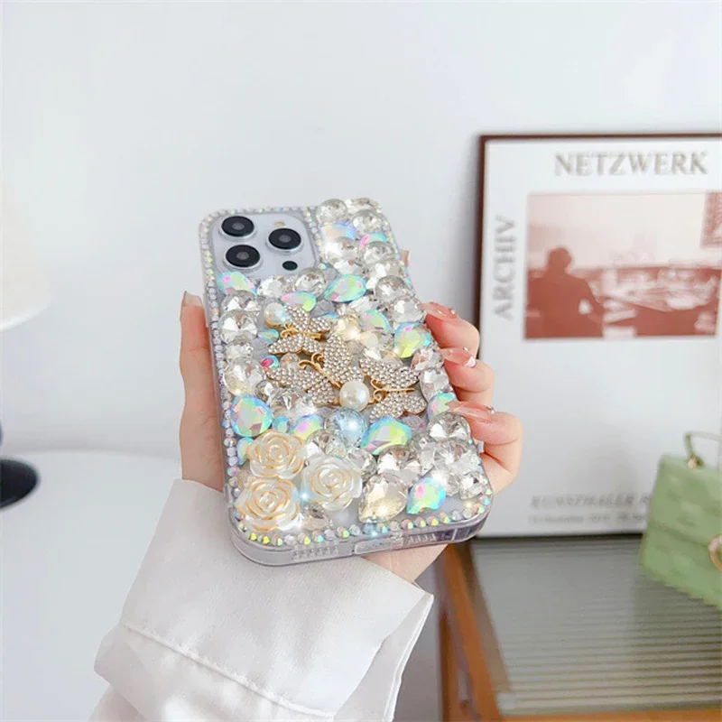 Rhinestone Cases for iPhone 16 16e 15 14 13 12 11 8 7 Pro Max Plus mini X XS XR SE Case Diamond Phone Cover Sunjolly